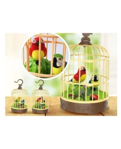 Planet of Toys Beautiful Bird Pet Toy in Hanging cage with Music Singing Moving Chirping - Multicolor