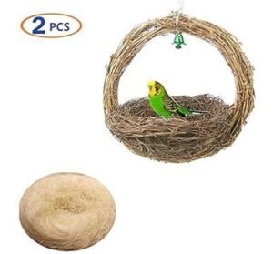 Tfwadmx 2 Pack Bird Nest Natural Rattan Bird Hammock Swing Toy