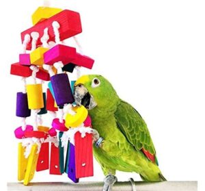 Bwogue Parrot Chewing Toys Natural Wooden Colorful Bite Hanging Toy