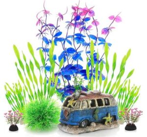 ALEGI Colorful Fish Tank Decorations With Cave Rock View - Aquarium Accessories Set