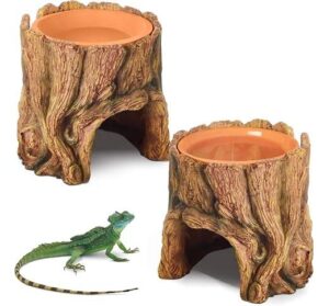 Layhit 2 Pcs Resin Reptile Hide Cave With 2 Water Clay Basin Humidifying Reptile Hideout Cave