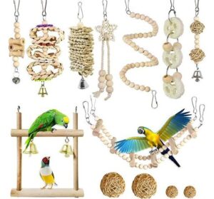 Allazone Bird Parrot Toys, 13 PCS Hanging Bell Pet Bird Cage Hammock Swing Toy