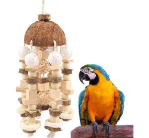 Nbhbj Natural Wood Parrot Toy For Small And Medium Birds - Hanging Bite Toy For Parrots